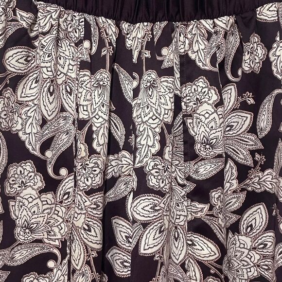 Drapey Dark Floral Silky Palazzo Pants Front Slits Festival Boho - Picture 9 of 12